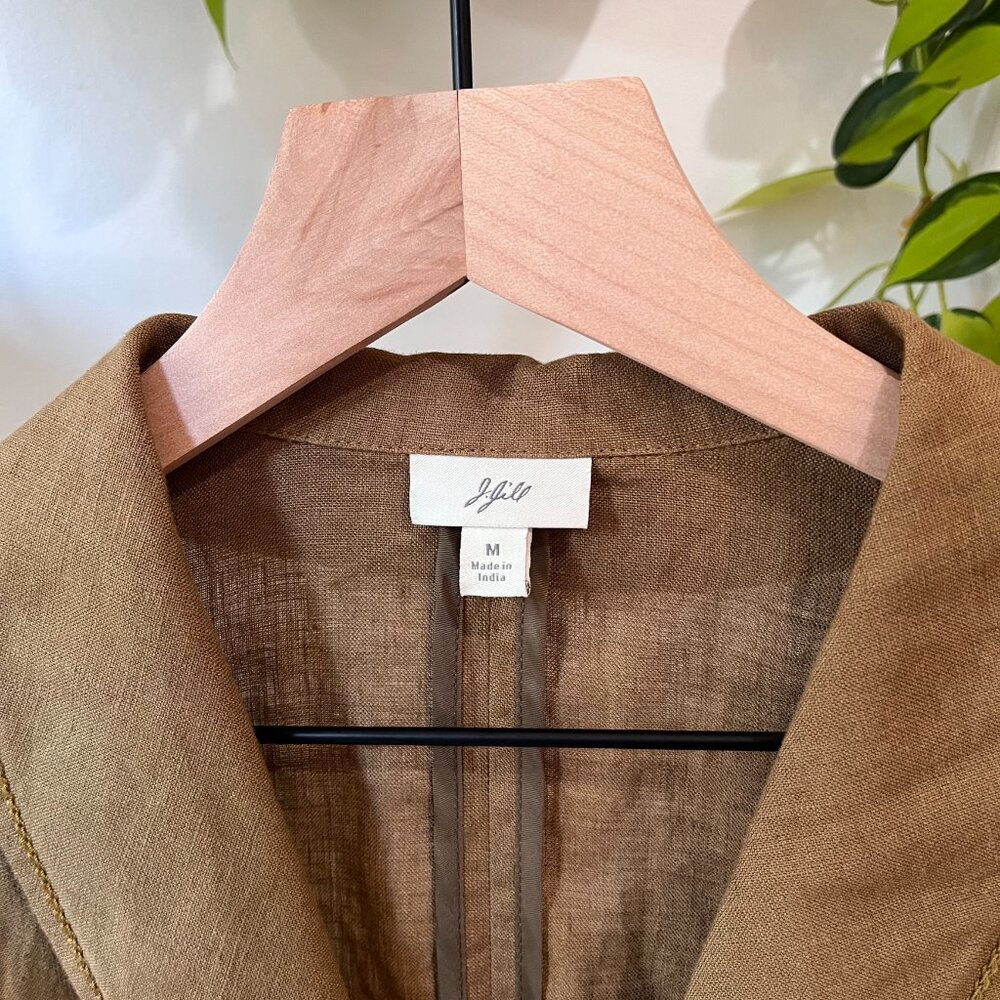 J.Jill 100% Linen Blazer Jacket M Brown Textured Button Front Ruched Detail - Picture 5 of 10
